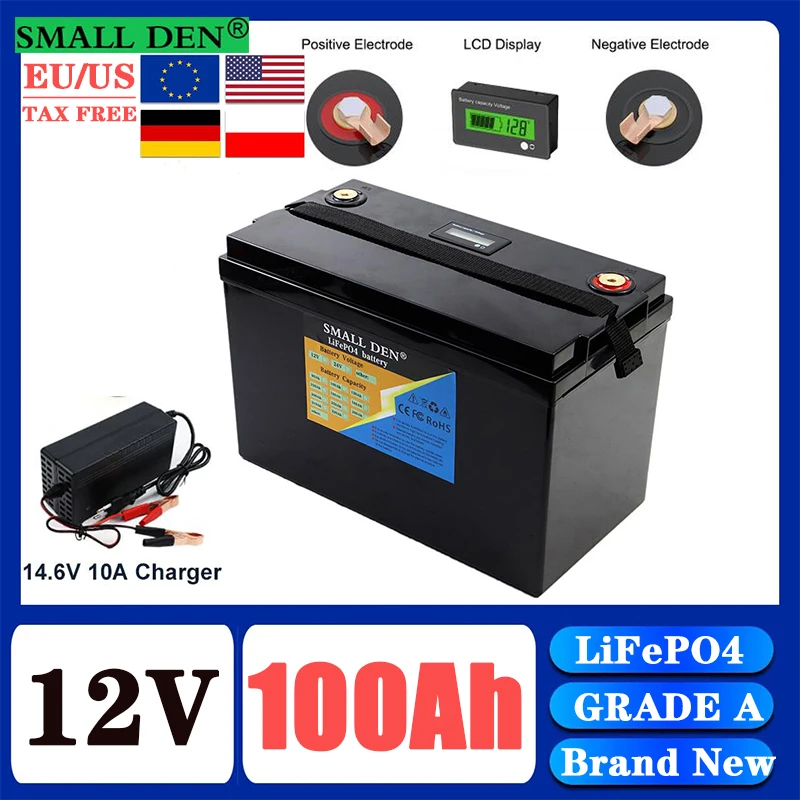 New 12V/24V 100Ah~320Ah LiFePO4 battery pack 12.8V suitable for RV campers off-road off grid battery pack EU/US duty-free