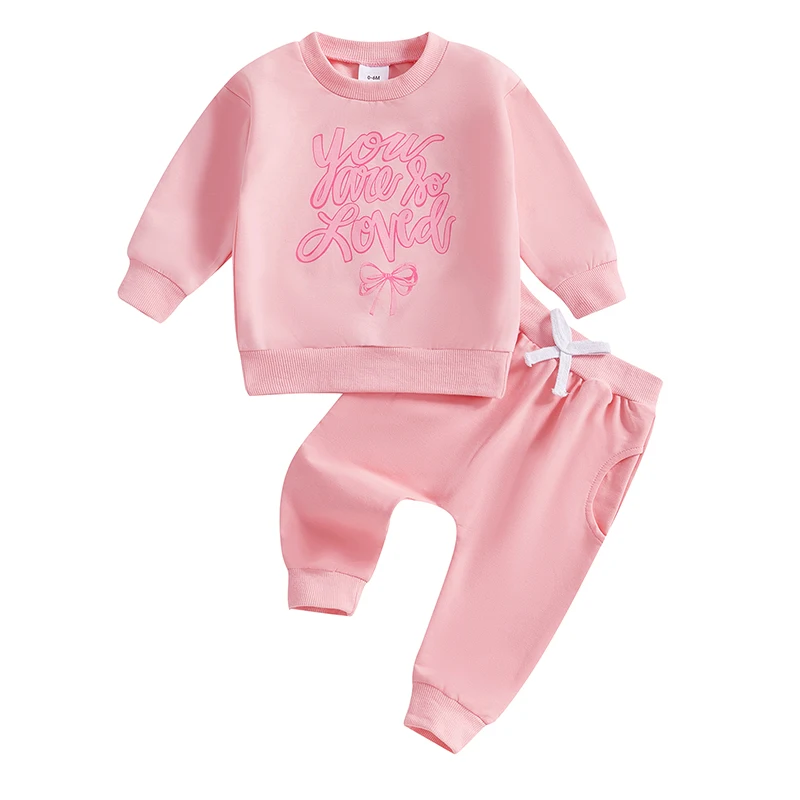 

Toddler Girl Fall Outfits Letter Bow Print Long Sleeve Sweatshirt with Long Pants 2 Pcs Set