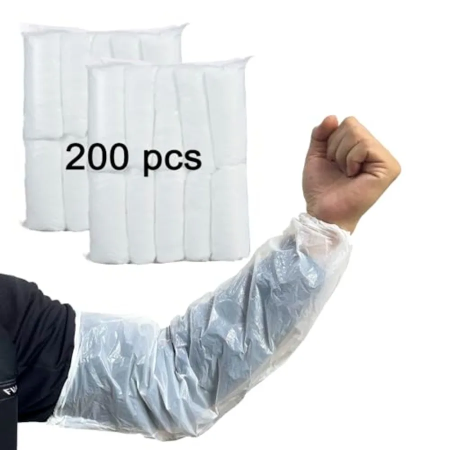 

Disposable Oversleeves Covers 200PCS Plastic Arm Sleeves Covers for Painting Repairing Cleaning Tattooing - White