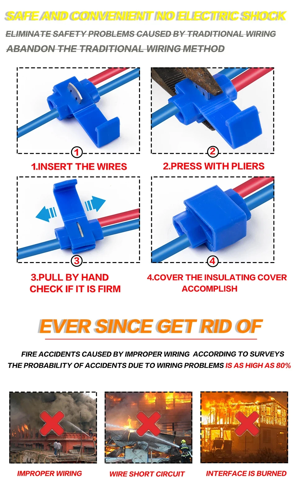 10pcs/30pcs T-Tap Connector Quick Electrical Cable Connector Snap Splice Lock Waterproof Crimp Wire Terminal Blue Yellow Red