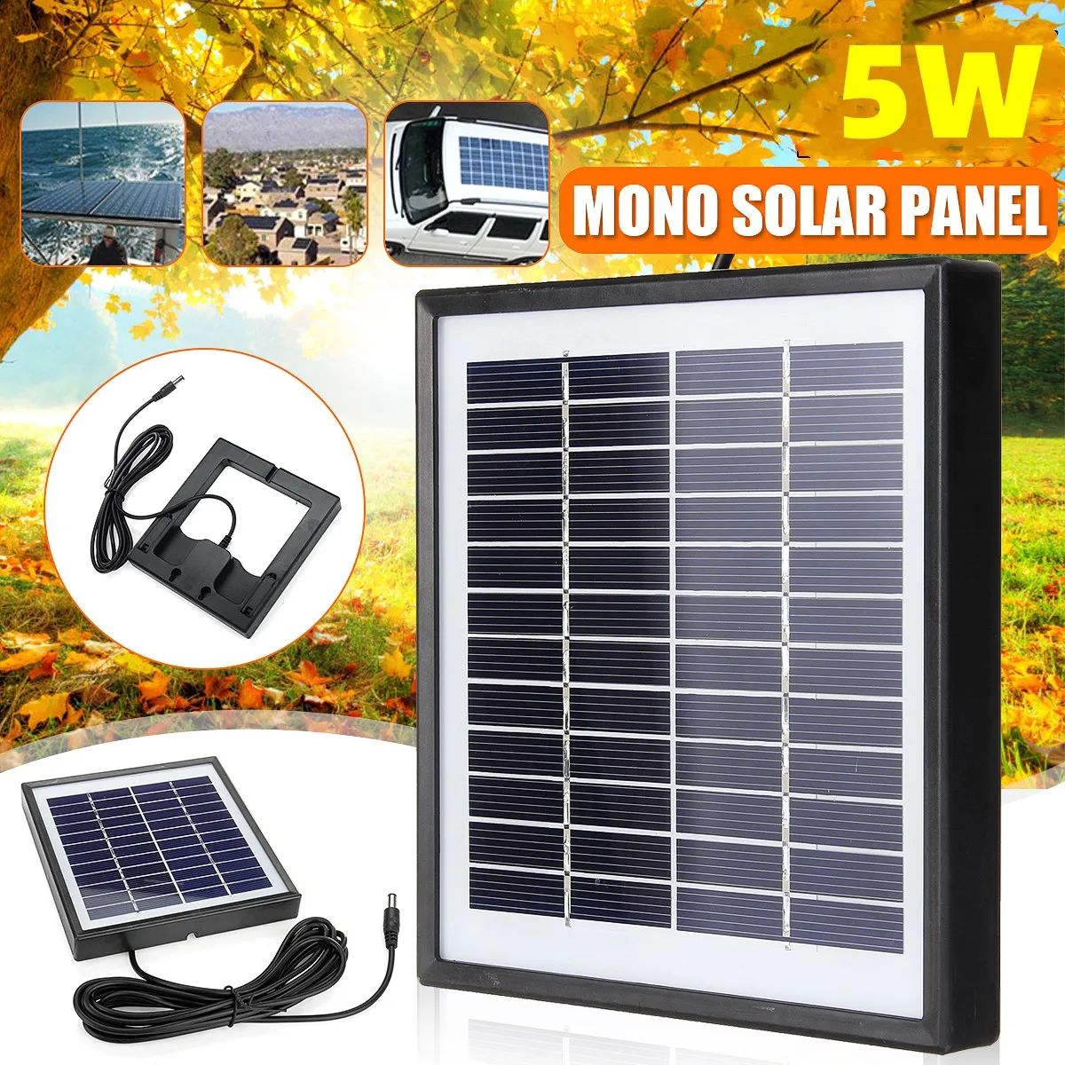 Portable Mini 5W 12V Solar Panel Solar Energy Polysilicon Outdoor + 118inch DC Cable For Camera / Lights / Camping / Hiking