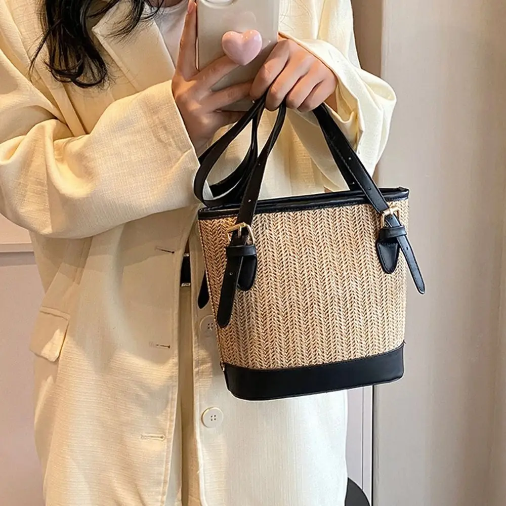 Borsa di paglia intrecciata moda treccia fatta a mano borsa a tracolla in Rattan di grande capacità donna ragazze