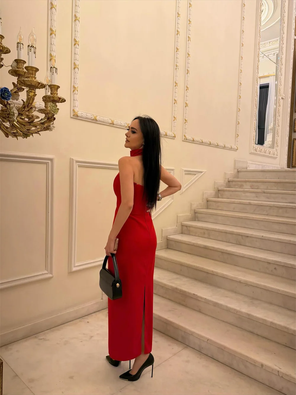 Clássico decote alto sereia formal vestido de baile sem mangas alta fenda mulher vestido de festa comprimento do tornozelo vestido de noite personalizado