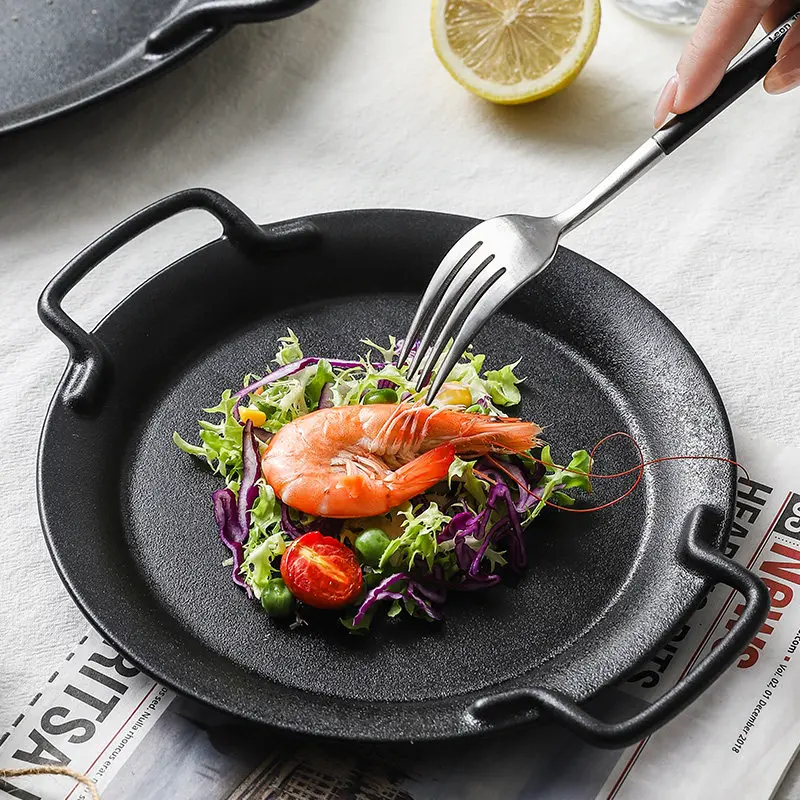 

Керамическая тарелка PYH Creative Binaural Western Food для отелей, персонализированная тарелка для запекания, черная тарелка для стейка, для домашнего использования