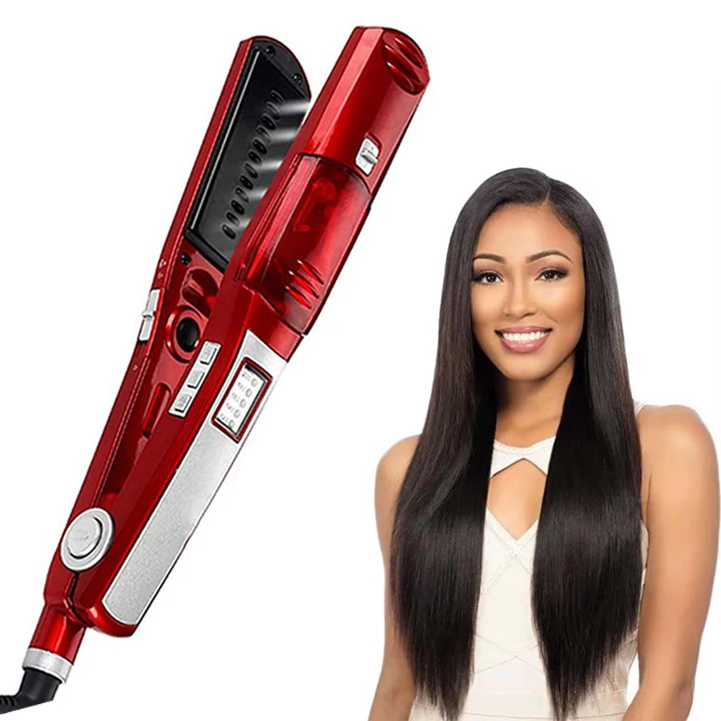 ポータブル電気セラミックlcdディスプレイ搭載2-in-1スチーム＆ドライヘアストレートナー、家庭用多温度調節機能付き