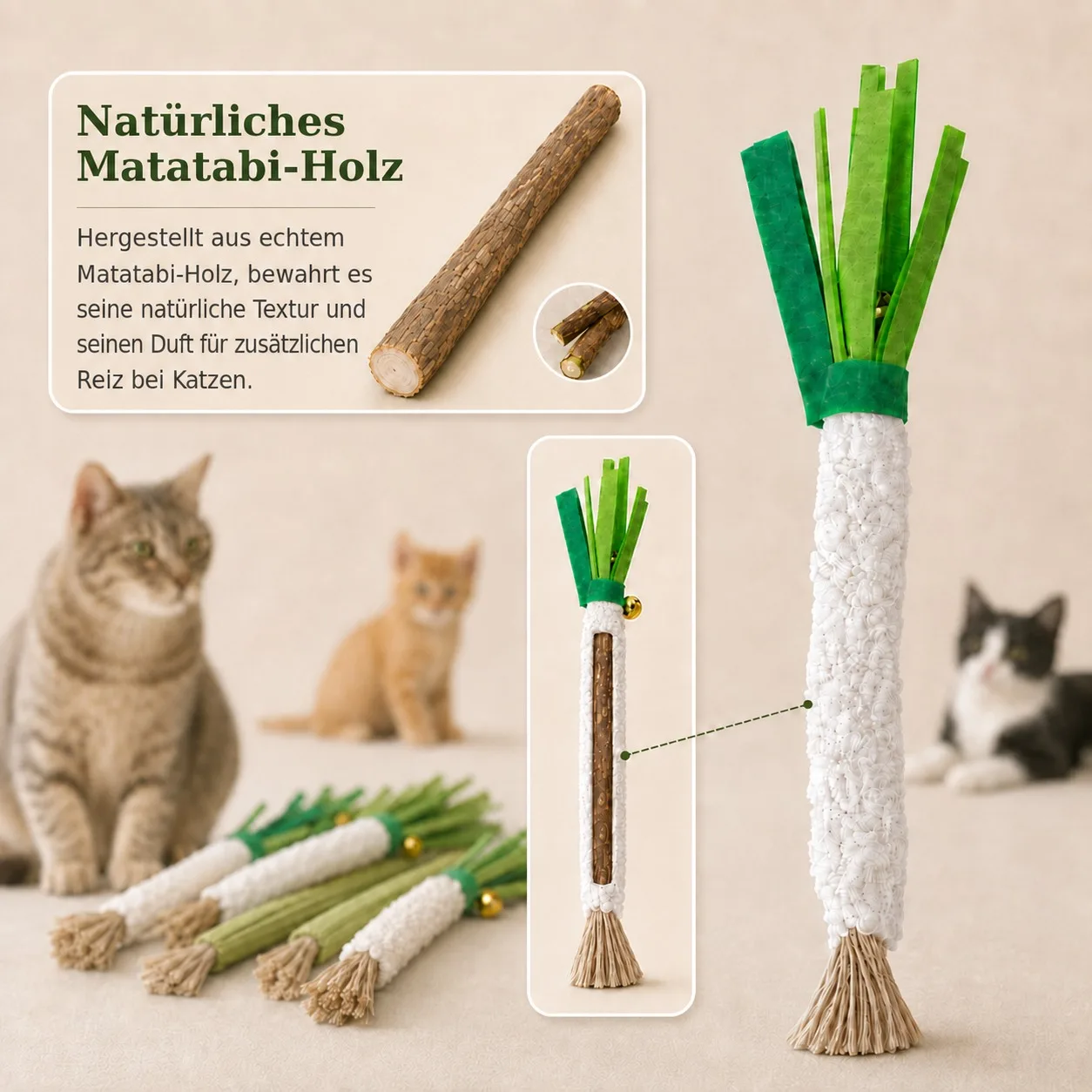 Natürliches Silberweiden-Katzenspielzeug, Matatabi-Stick mit Glocke, interaktives Kauspielzeug zur Zahnreinigung für Katzen und Kätzchen, Zahnpflege – Detail 5
