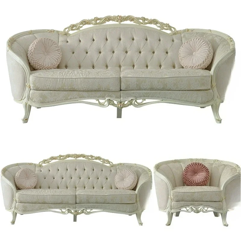 

Customizable French light luxury fabric sofa solid wood carving flower fabric sofa combination European luxury fabric sofa