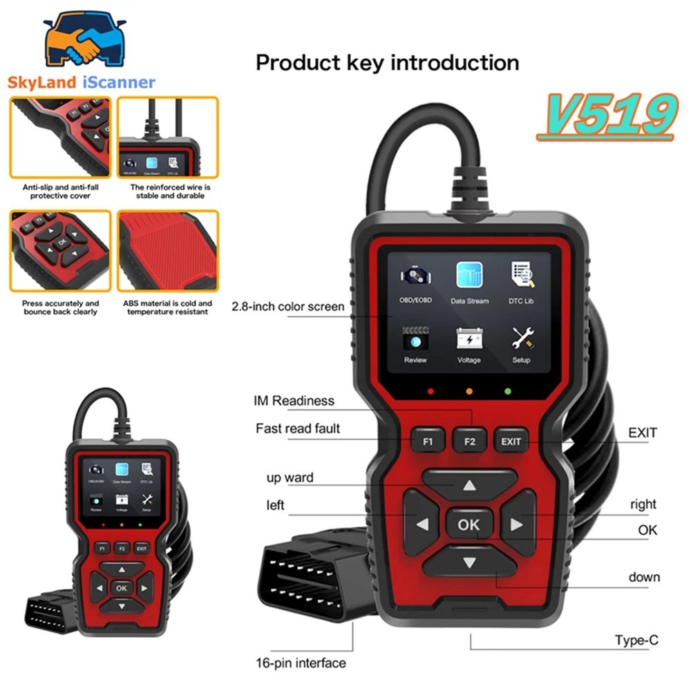 

Новейший автомобильный сканер OBD2, диагностический инструмент V519, многоязычный OBDII автомобильный тестер напряжения, сканер кодов неисправностей двигателя, считыватель автомобильных кодов
