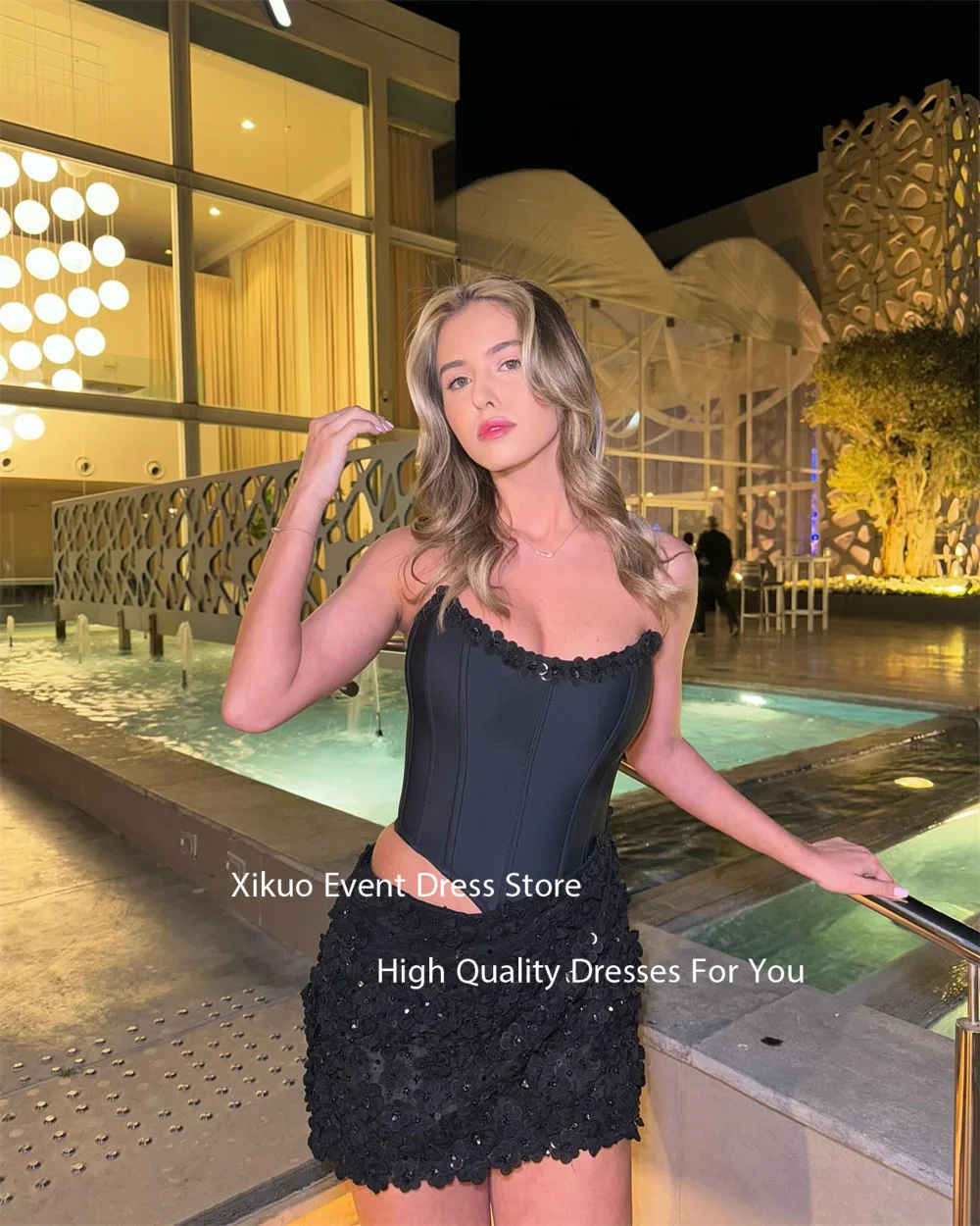 Xikuo расшитое блестками платье для выпускного вечера без бретелек 3D облегающее вечернее платье с цветочным принтом выше колена с вырезом по бокам мини-платье для дня рождения по индивидуальному заказу