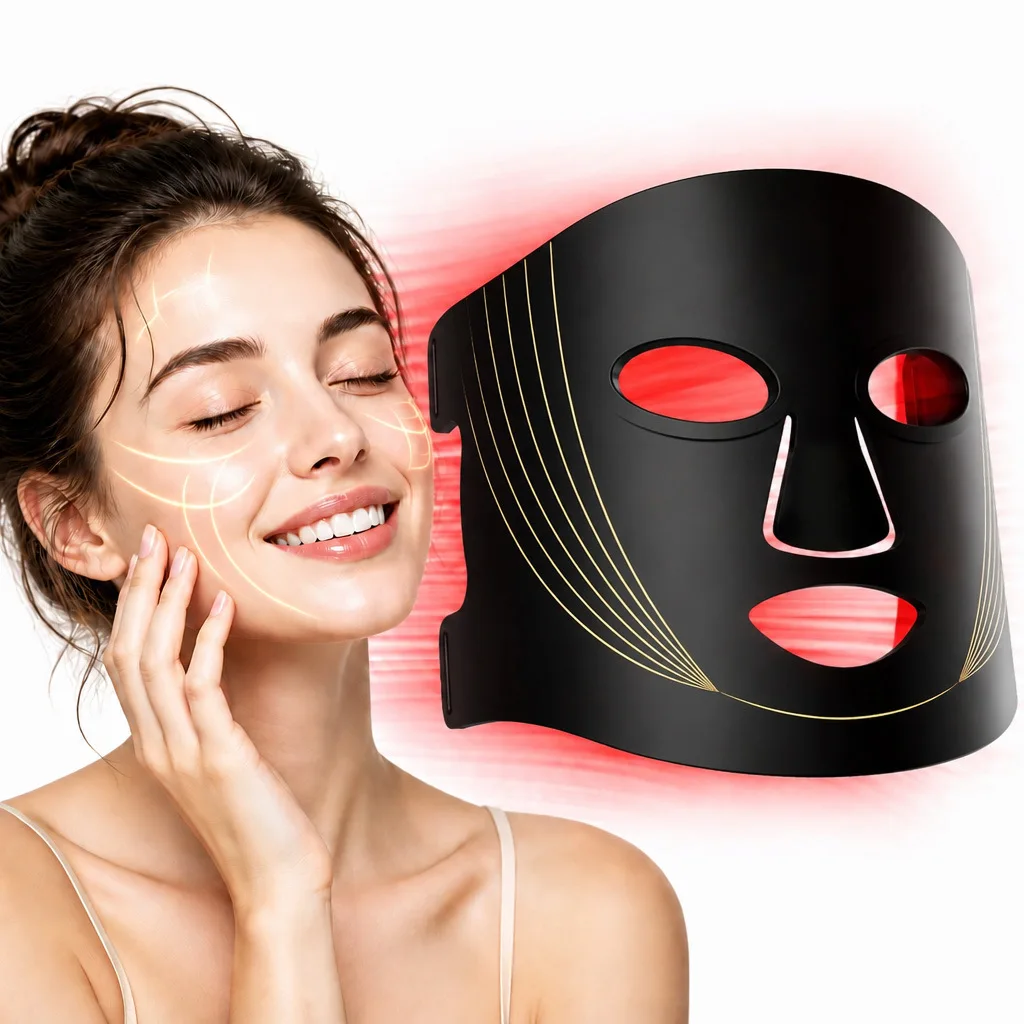 LED-Photon Silicone Face Mask Red Light Therapy Face Neck Red Light Skin Rejuvenation Brighten Flexible Skin Repair