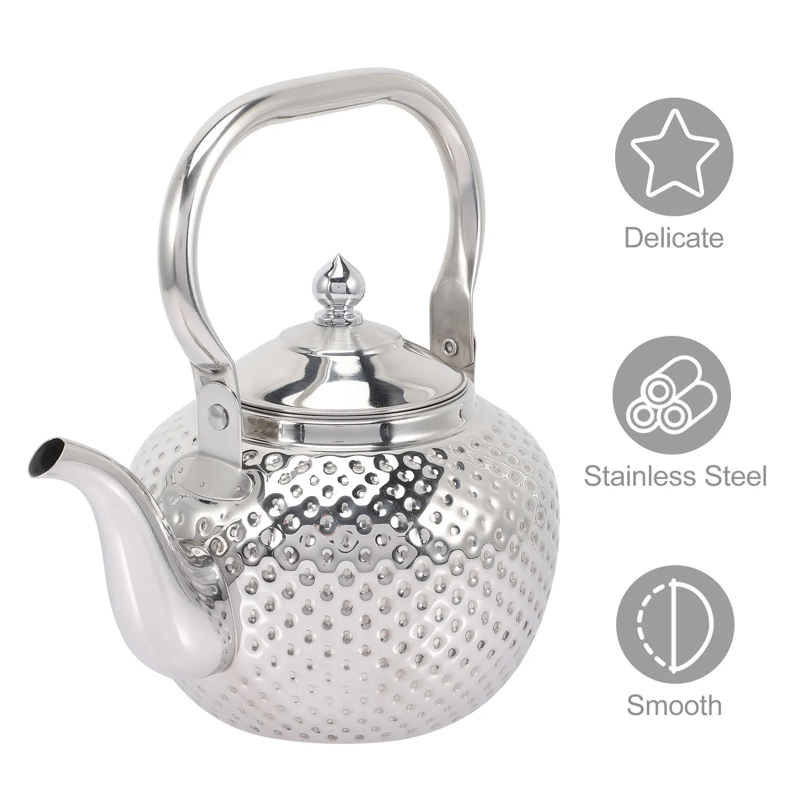 

Stainless Steel Kettle 1.2L Hammered Middle Eastern H Filter Home Restaurant Electric Stove Tea Table Teapot Silver