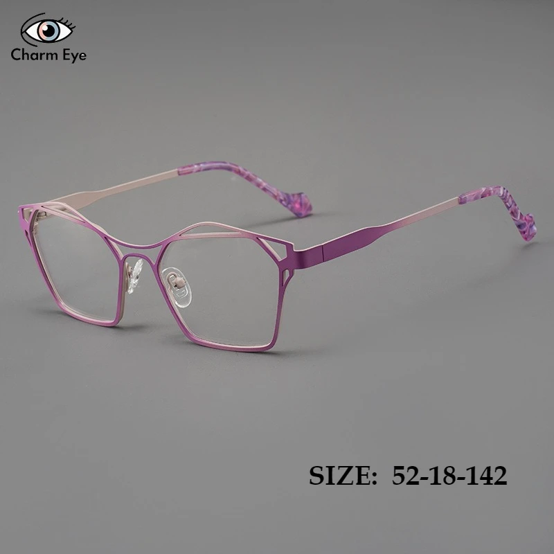 

New Irregular Gradient Purple Women's Metal Glasses Frame Fashion High-end Men Reading Myopia Anti Blue Light Flat Eyeglass