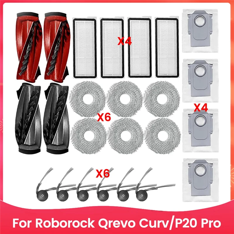 

ABRE-для Roborock Qrevo Curv/P20 Pro, аксессуары, основная боковая щетка, фильтр Hepa, подушечки для швабры, мешки для пыли, аксессуары, запасные комплекты