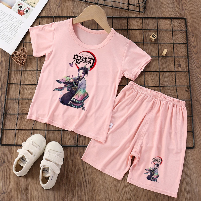 Demon Slayer Baby Pajama Suit Kamado Nezuko Girl Sleepwear Kamado Tanjirou Boy Pijamas Outfit Home Tops Pants Set Sleep Clothes