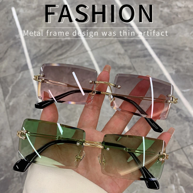 Vintage Sunglasses Rimless Frameless Rectangle Gradient UV400 Traveling Sun Glasses Retro Luxury Brand Designer Women Gift очки