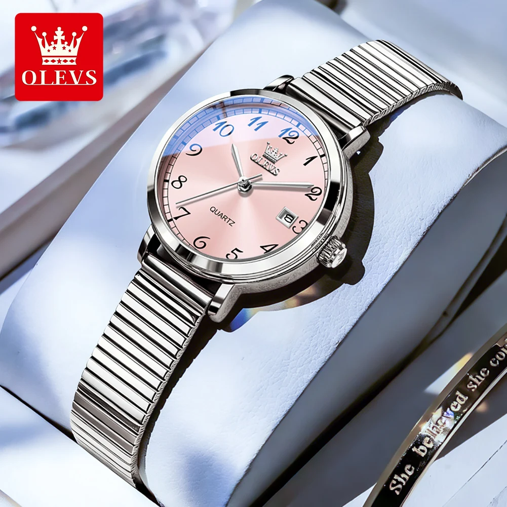 

OLEVS Girl Watches Simple Fashion Stainless Steel Strap Original Quartz Wristwatch for Lady Waterproof Trend Dress Date New 7130