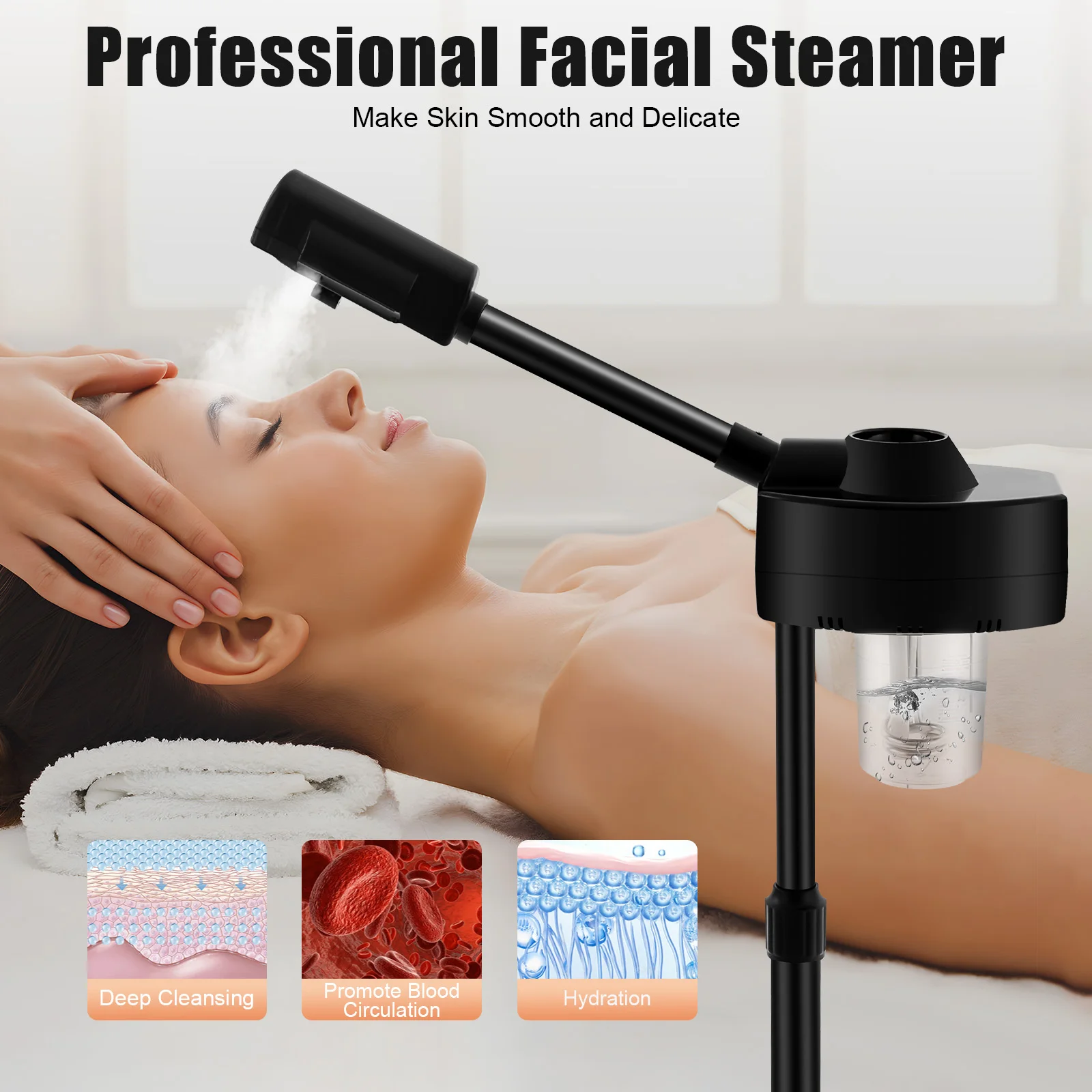 Parownica do twarzy 800W Deep Care, salon kosmetyczny, sauna do twarzy, parownik, parownica ozonowa, urządzenie do pielęgnacji twarzy 360 °   Obrotowy — zdjęcie 3