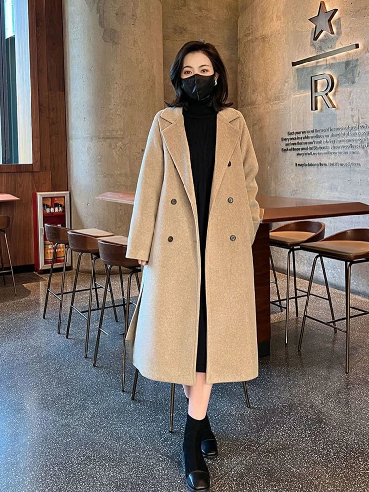 Winter Down Cotton Woolen Jackets Coat Tops Lapel Double Breasted Wool Blend Elegant Casual Chaquetas Women Korea Veste Abrigos