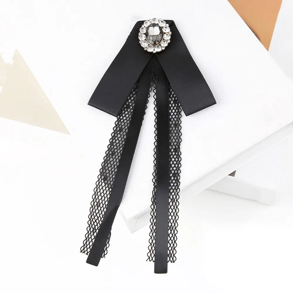 الأسود التذكاري الشريط الأسود Bowknot بروش البوليستر خمر كريستال الراين مجوهرات ربطة العنق طوق مشبك ربطة العنق المسبق