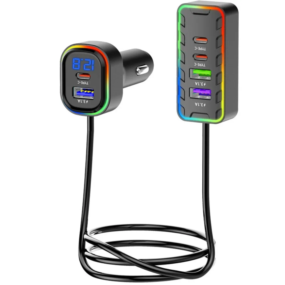 Car Charger For Phones Plug And Play USB Phone Charger Multipurpose Heatproof Phone Charger Stylish Auto Adapter With LED Light