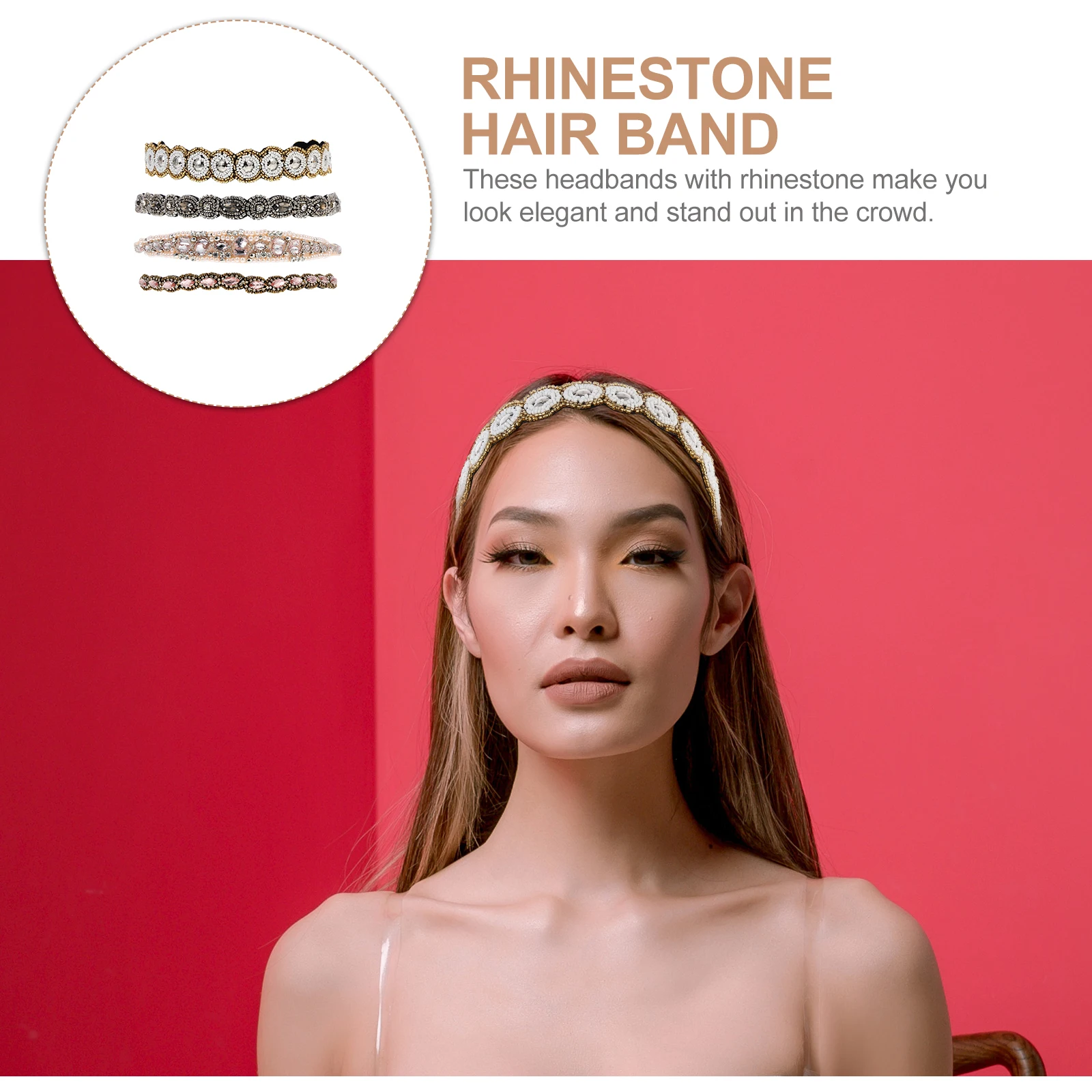

4pcs Rhinestone Headb s Beaded Headdress Women Hair Accessory Elastic Fabric White Button Pearl Gun Gray Colors No