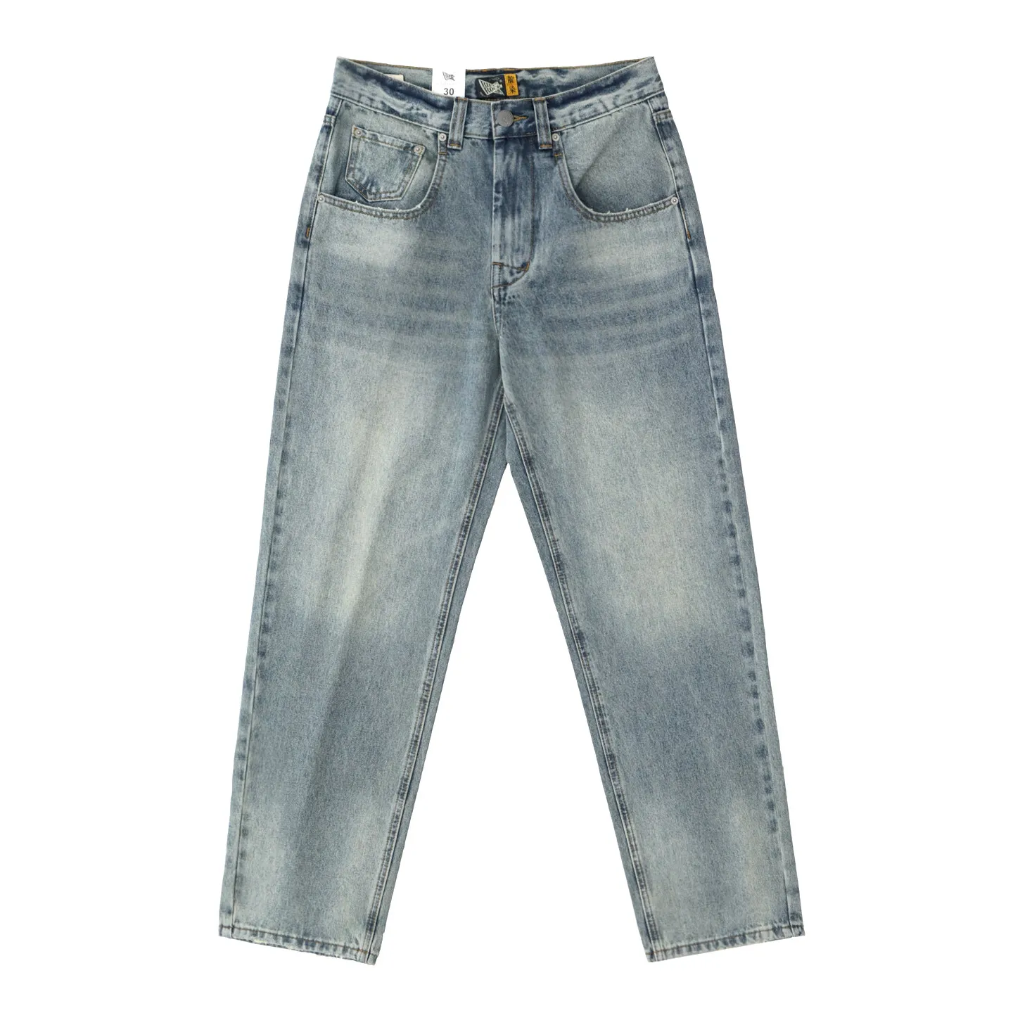 

Q632# Spring New American Retro Heavyweight Denim Jeans Men's Amikaji 80% Cotton Washed Distressed Loose Straight Casual Pants