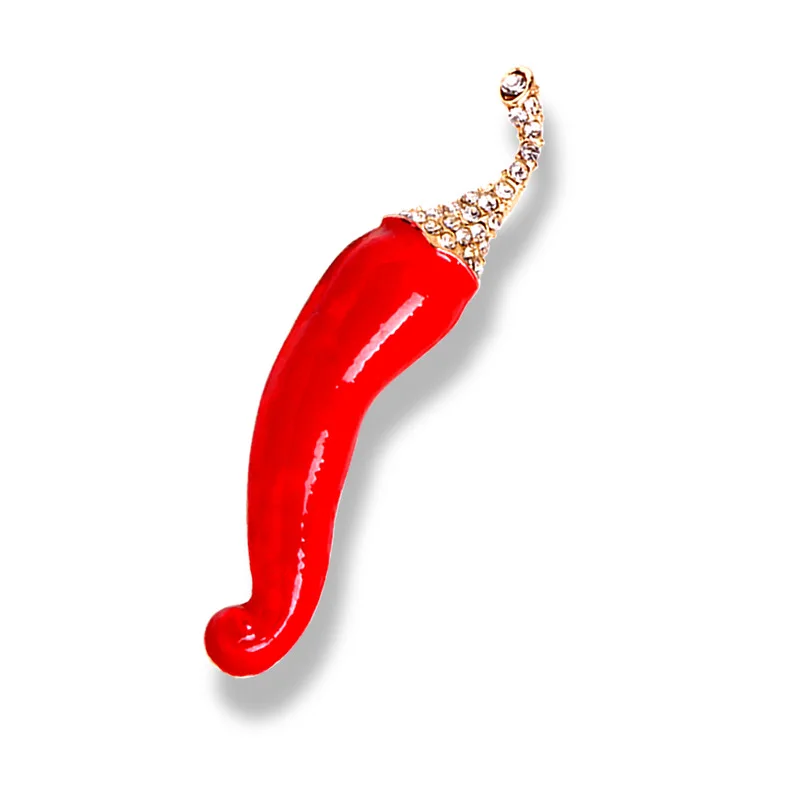 Classic Red Enamel Pepper Rhinestone Brooches For Women Trendy Drip Oil Chili Vegetable Brooch OOTD Clothing Pins Casual Jewelry