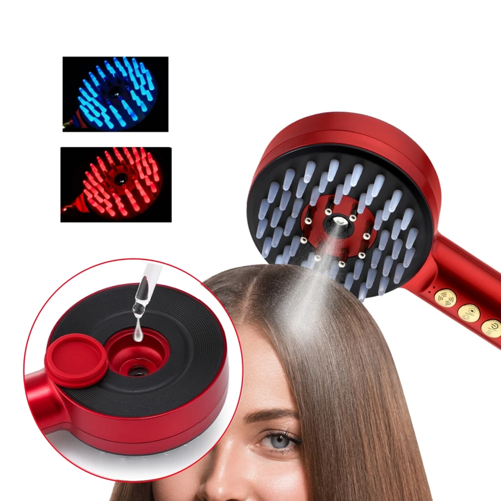 Head Scalp Massage for Hair Growth Microcurrent Nano Spray Massage Bursh 630nm Red Blue Light Vibrating Massager for Hair Care