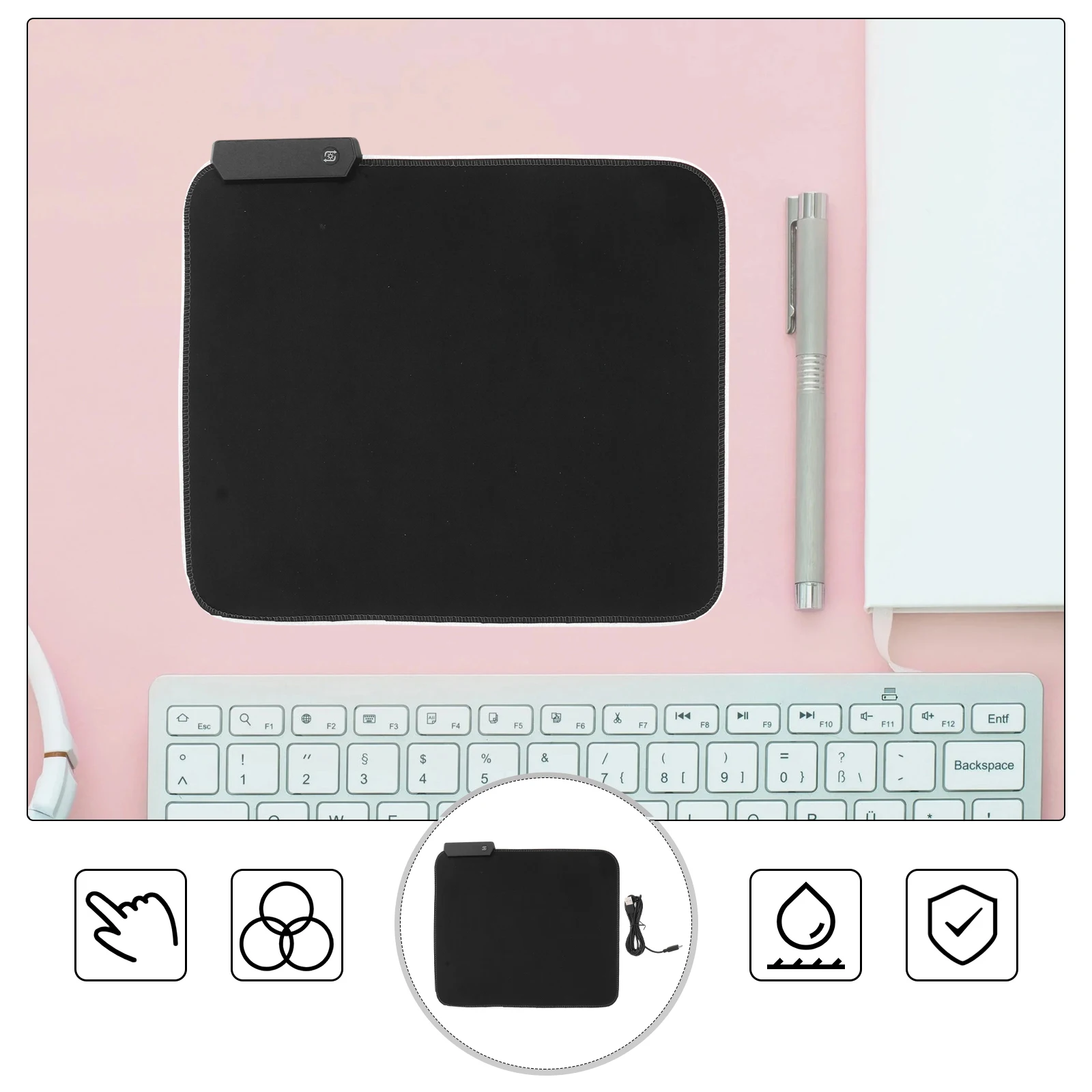 

Waterproof Mouse Pad Gaming Large Mats Glowing Non-slip Lights Comfortable Cloth Surface Colorful Rubber Back Mat
