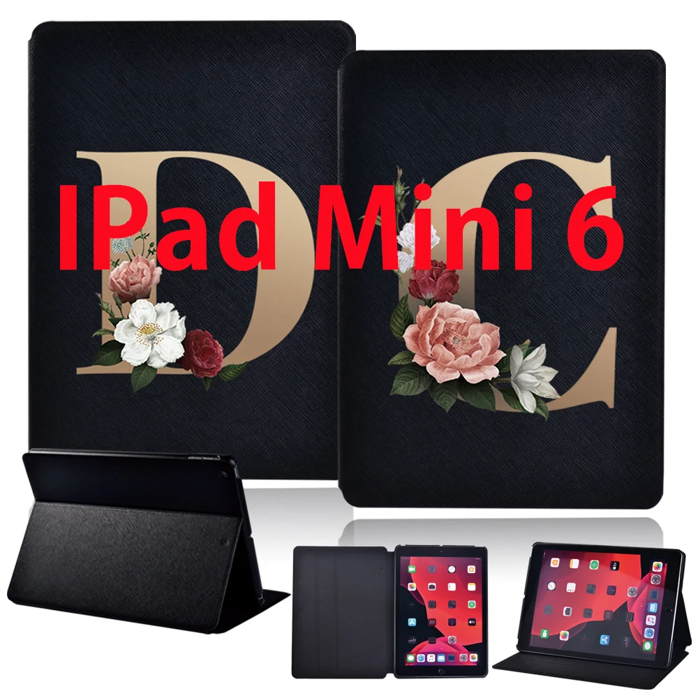 

Tablet Case for IPad Mini 6 Case 2021 Gold Letter Pattern IPad Mini 6th Generation 8.3 Inch Leather Stand Protective Case