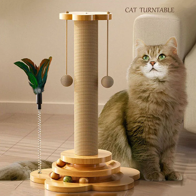 

Cat Pet Products Accessories Sisal Scratching Post Solid Wood Pet Cat Turntable Funny Toy Balls Grab Column Training Supplies