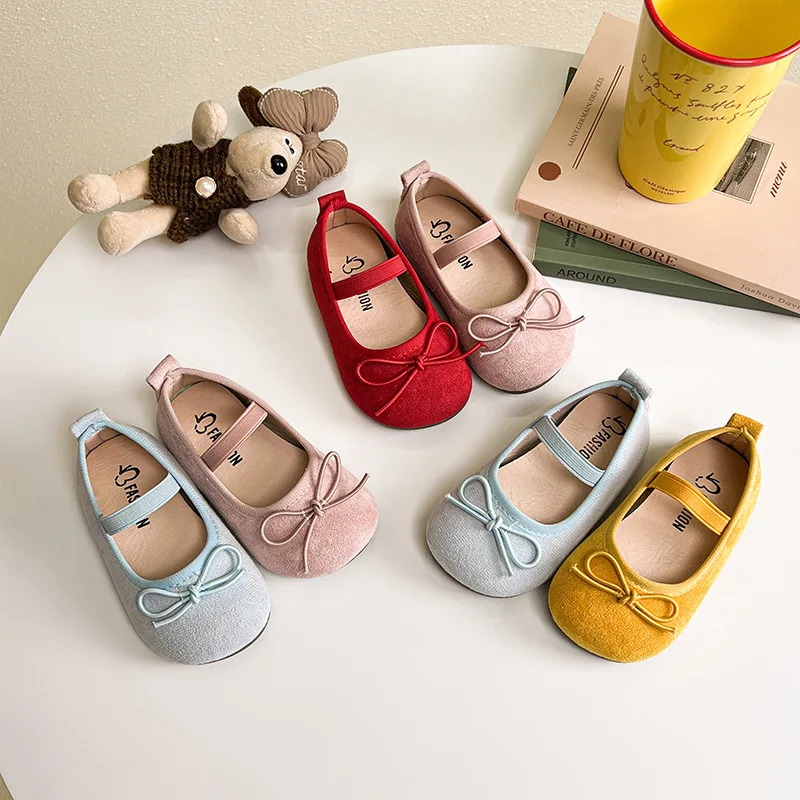 

2026 Spring Elastic Band Girls Ballet Shoes Kids Cute Sweet Bowknot Walking Shoe Non-Slip Soft Sole Toddler Dance Practice Flats