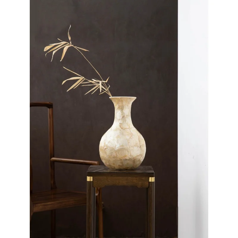 Original lacquer-inlay art decoration piece  neoclassical golden shell vase. Suitable  water cultivation flower arrangement.