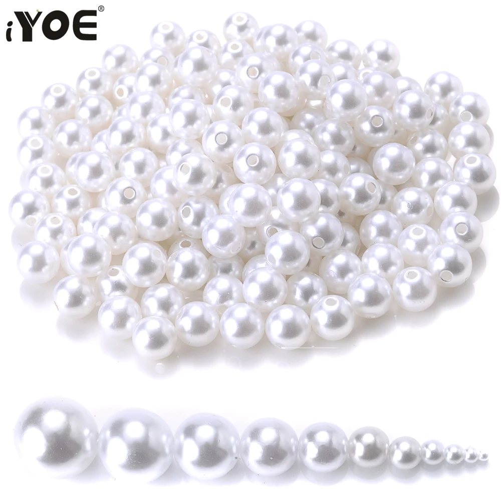 iYOE Plastic White Imitation Pearl Beads 3/4/5/6/8/10/12/14/16/18/20mm Abs Loose Spacer Beads For Jewelry Making Sewing Clothes