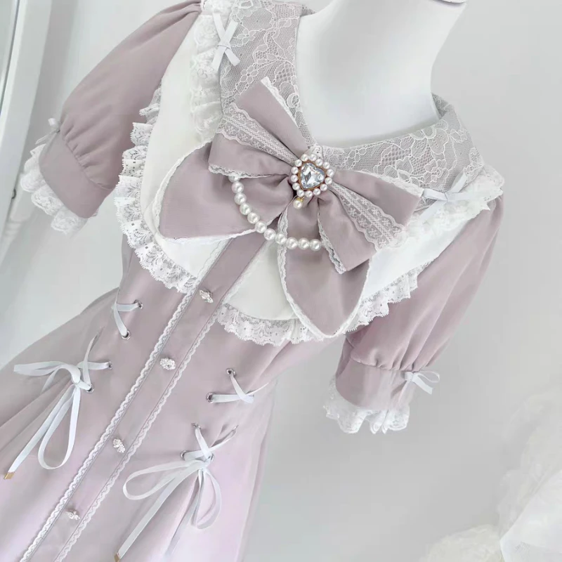 Japanese Gothic Y2k Lolita Rhinestone Bow Dress Shorts Set Women Kawaii Cute Short Sleeve Shirt Dresses Sweet Slim Plaid Dress - Image 5
