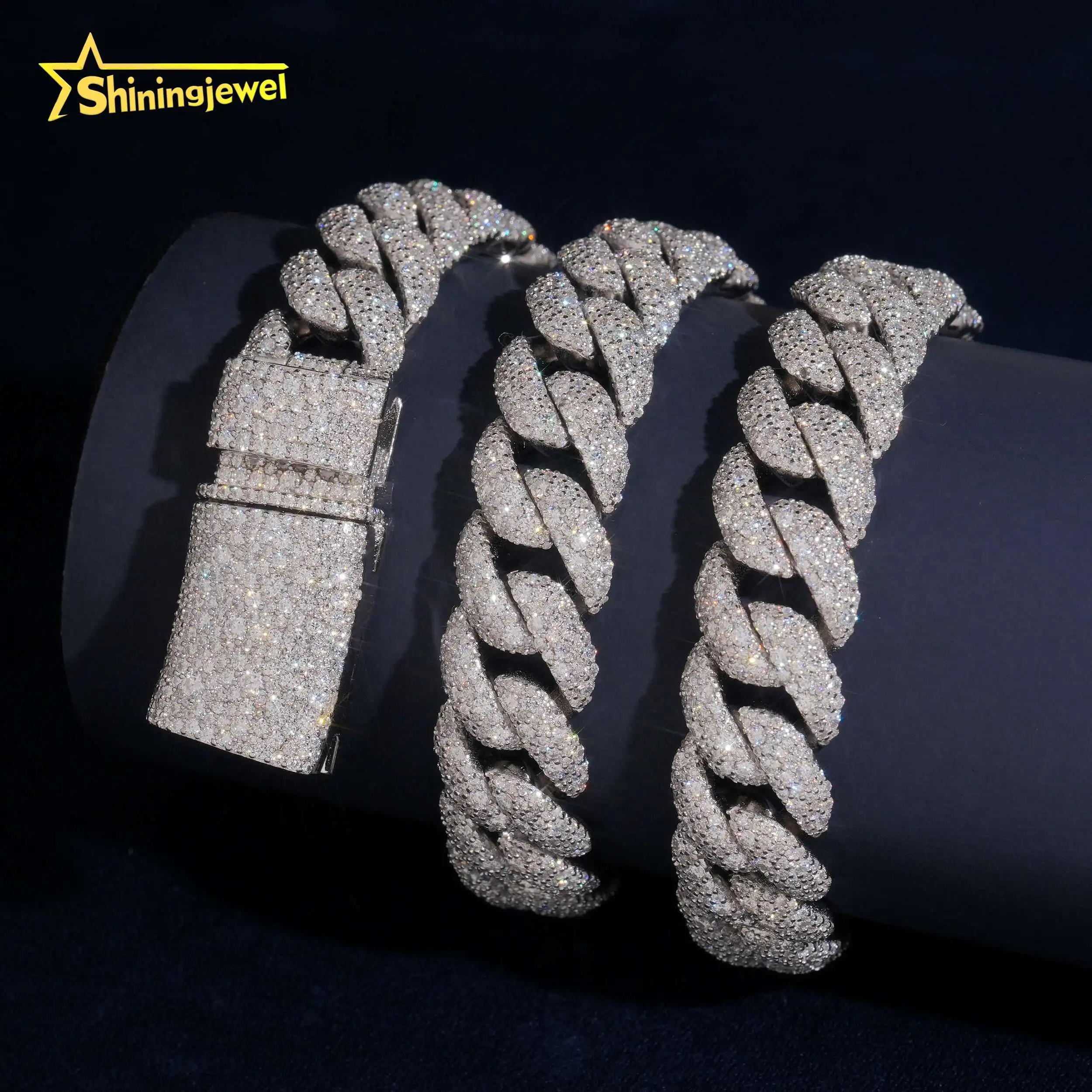 Fine Jeweley Hip Hop Men Iced Out Cuban Link Chain 16mm 925 Silver VVS Mosaic Setting Diamond Cuban Link Chain...