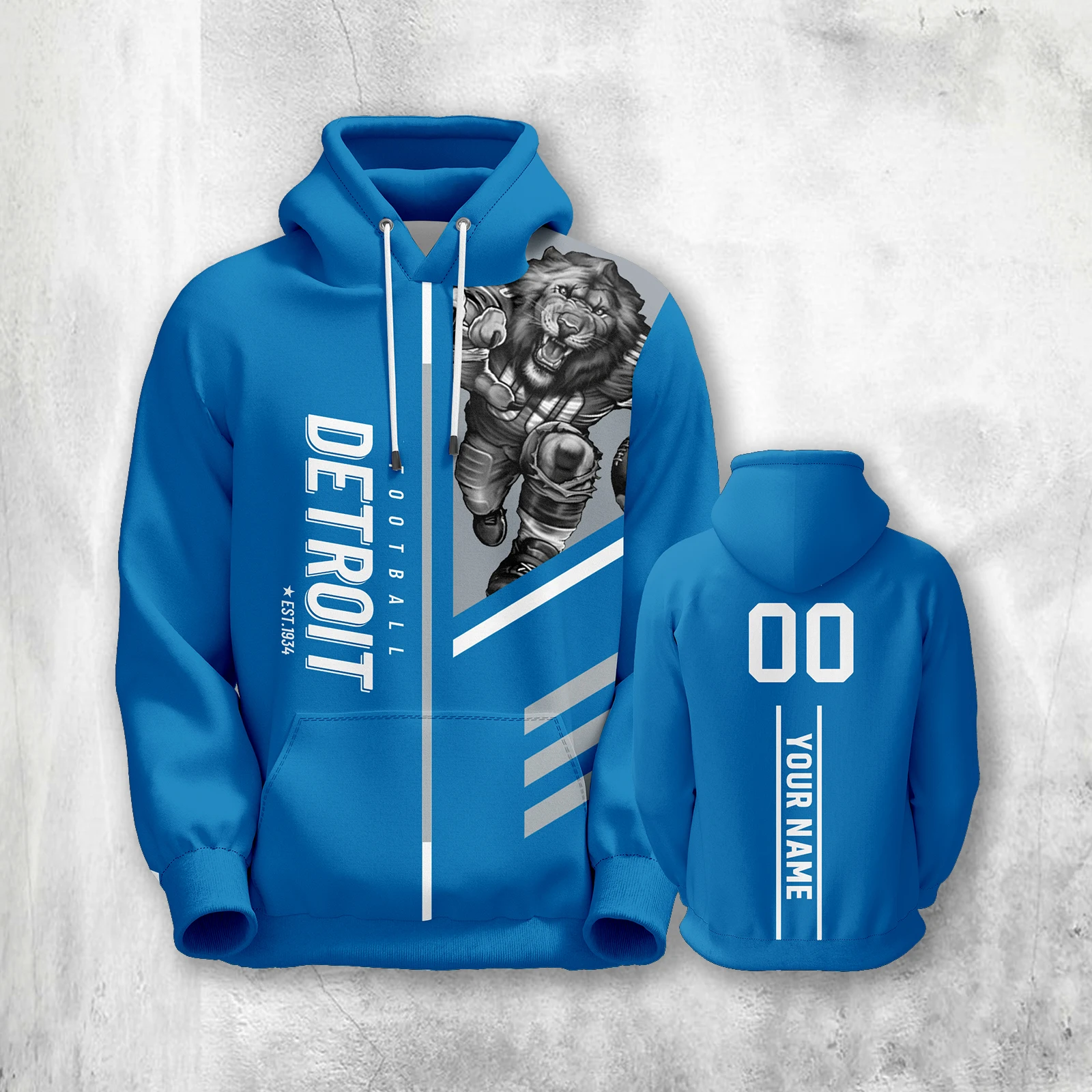 Detroit Custom City Mascot American Football Hoodie Personalized Name Number Sweatshirts Football Fans Gift for Men Youth Women