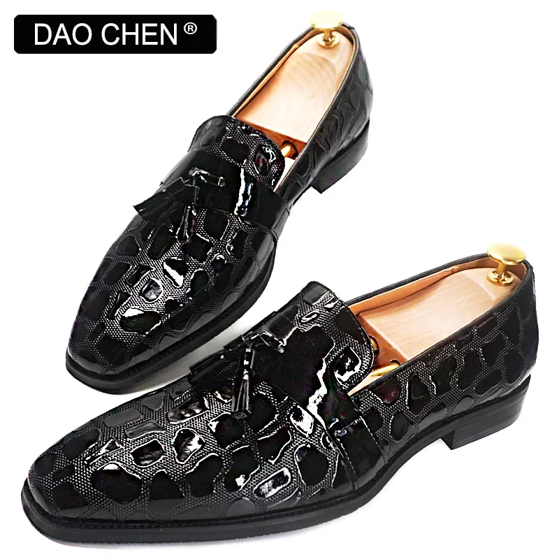 LUXURY BRAND MEN LOAFERS SHOES BLACK BROWN MEN DRESS CASAUAL SHOES SLIP ON WEDDING PARTY PATENT LEATHER SHOES FOR MEN