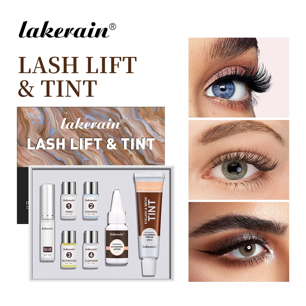 Lash Fast Lift en Tint Kit 4 in 1, Lash Lift Kit & Brow Lamination Kit met zwartbruine crème, krullend permanenten en volumineuze las