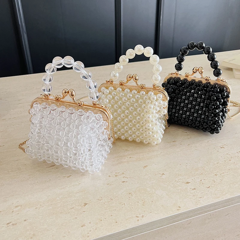 Luxuriöse Designer-Damentasche, handgefertigte Perlen-Tasche, neue Ketten-Schulter-Crossbody-Tasche, Mini-Lippenstift-Etui, Vintage-Perlen-Abendtasche – Detail 26