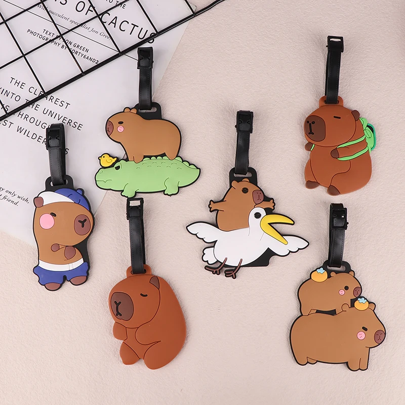 Reise zubehör Gepäck anhänger Cartoon Capybara PVC Koffer ID Adresse Inhaber Gepäck Boarding Tags tragbares Etikett