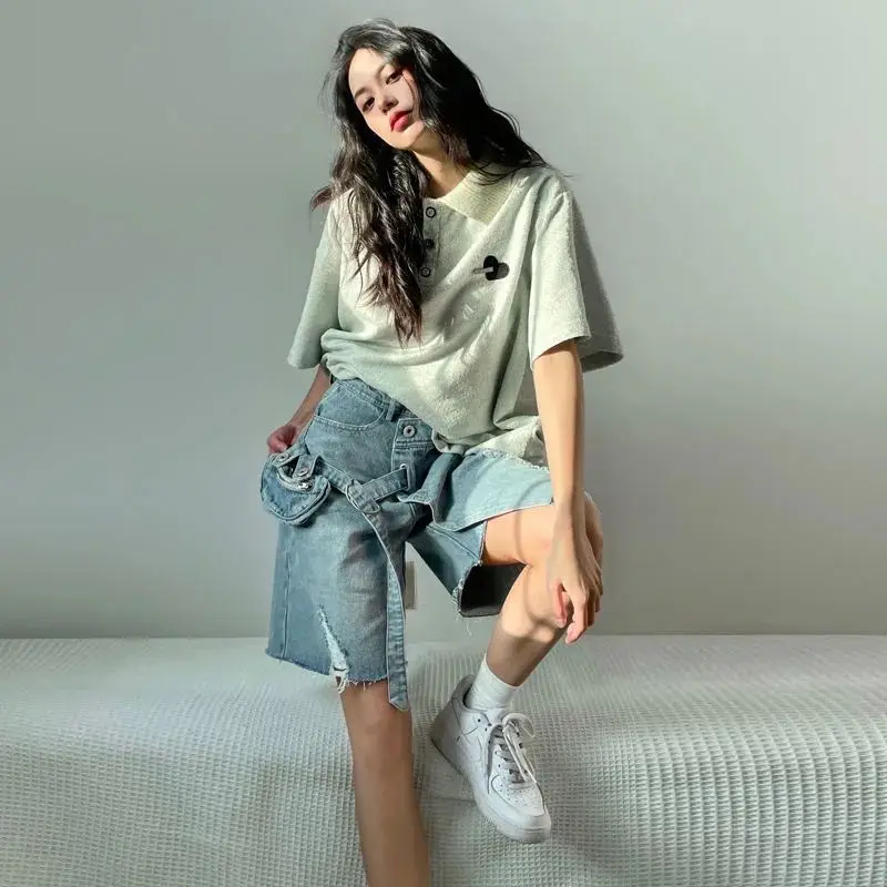 National Trendy Design Thin Hot Girl Five-point Denim Shorts