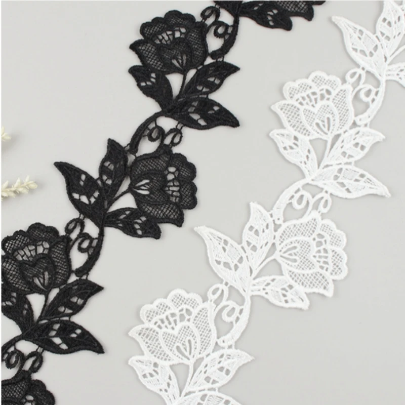 1 yard 8.5cm wide high quality water Embroidery Rose Flower lace handmade DIY pocket collar felt picture frame decorative fabric