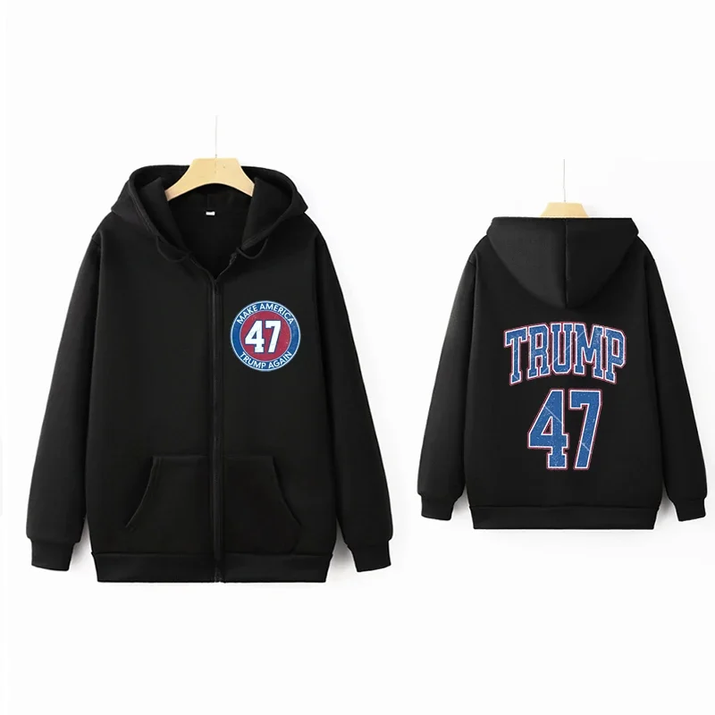 Trump 47th President Full Zip Hoodie Sweatshirt, Political Hoodie, Voting Gift, 2024 Sweatshirt, Maga 45 47 Sweatshirt, Unisex