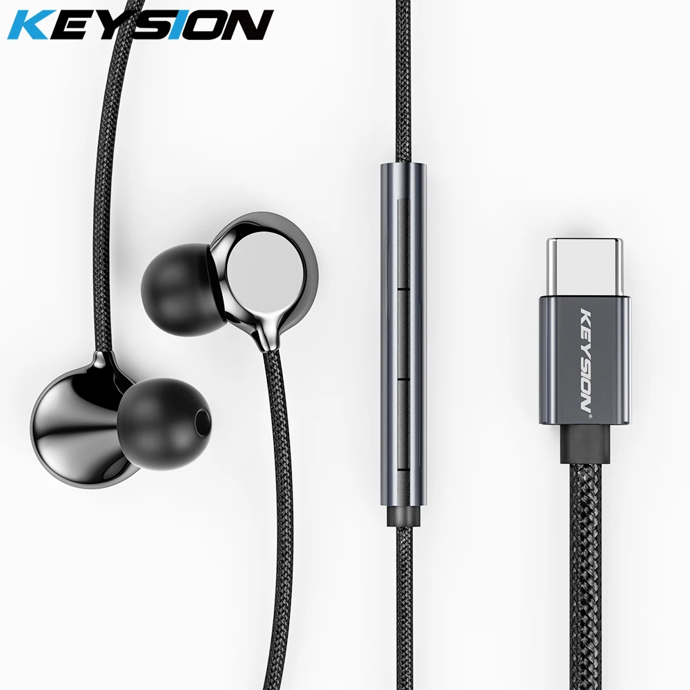 KEYSION Type-C Ceramic Wired Headset HiFi Bass Stereo Music Earphones In-ear Mic USB C Headphones for Samsung Xiaomi Huawei OPPO