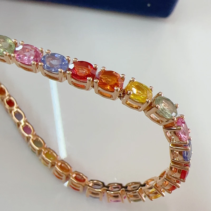 LUOWEND 100% 18K سوار ذهب أصفر حقيقي اللون الطبيعي الياقوت سوار للنساء الفاخرة قوس قزح تصميم عالية مجوهرات الحفلات