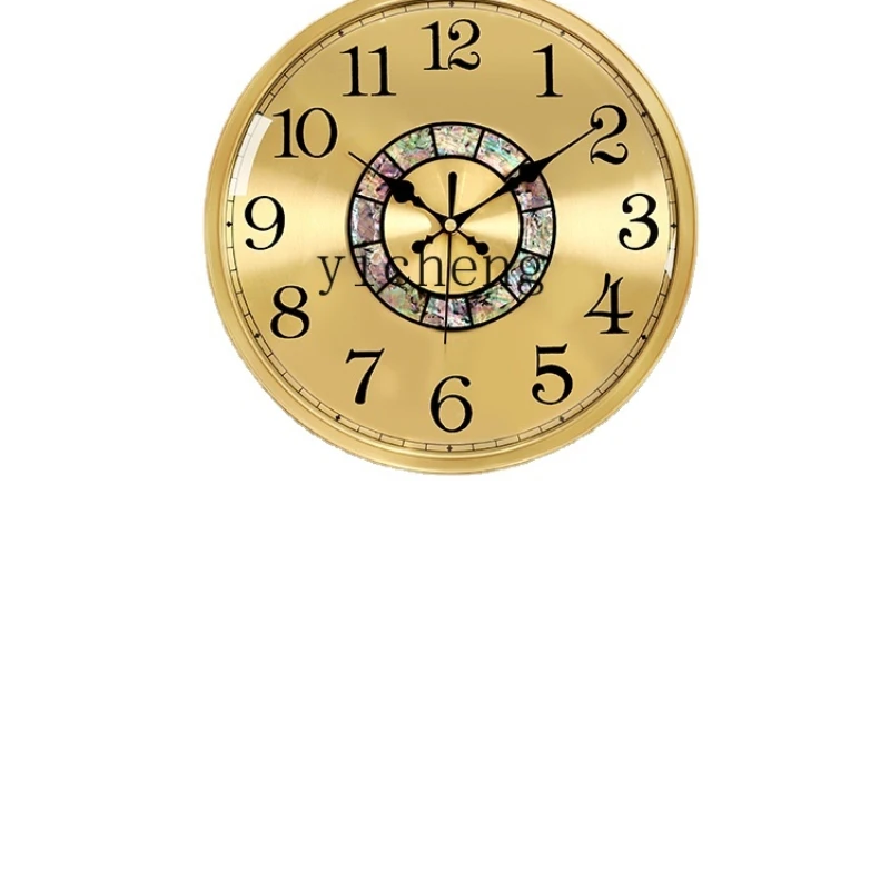 

XL High-End Entry Lux Pure Brass Shell Wall Clock Living Room round Atmosphere Mute Clock