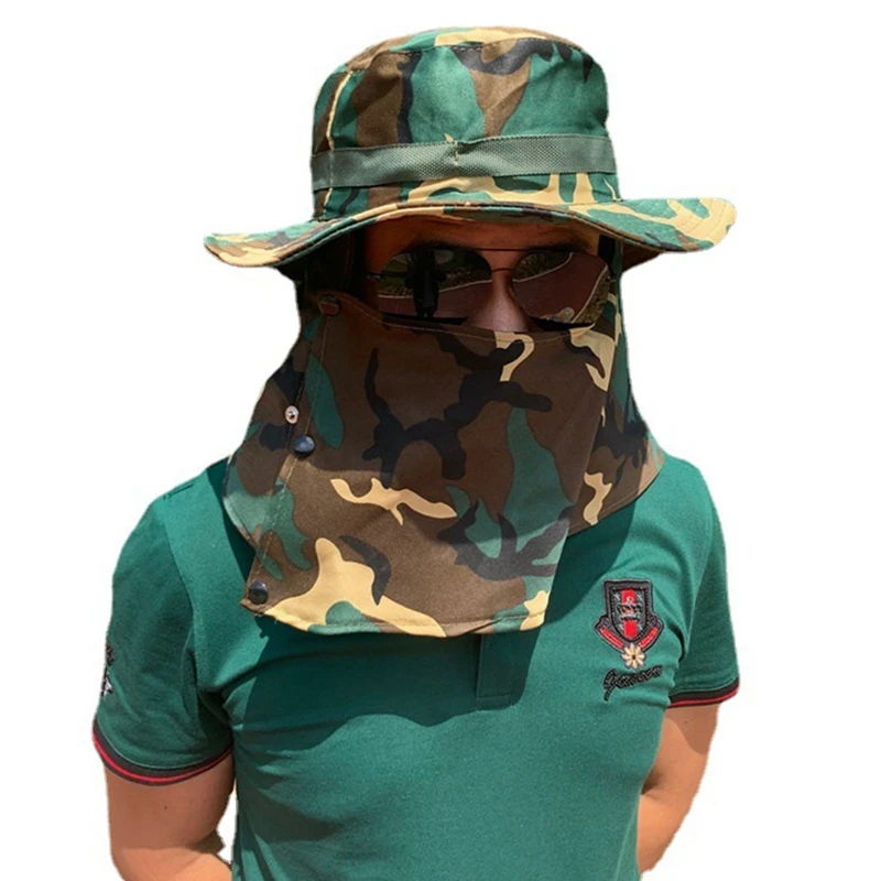 Camo Sunscreen Hat Fishing Sun Shading Neck Protection Breathable Windproof Hiking Tea Picking photography face covering shawl