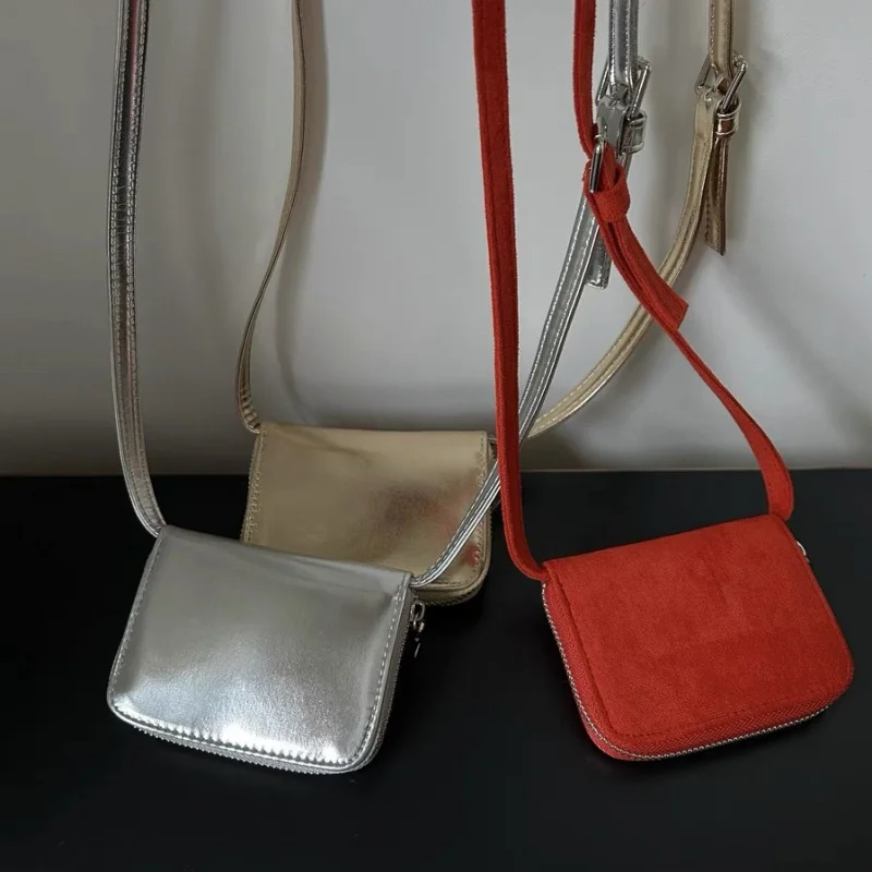 South Korea Niche Card HolderminiMini Small Waste Bag Halter Waist Bag Silver Red Coin Pocket Crossbody Small Square Bag Wom