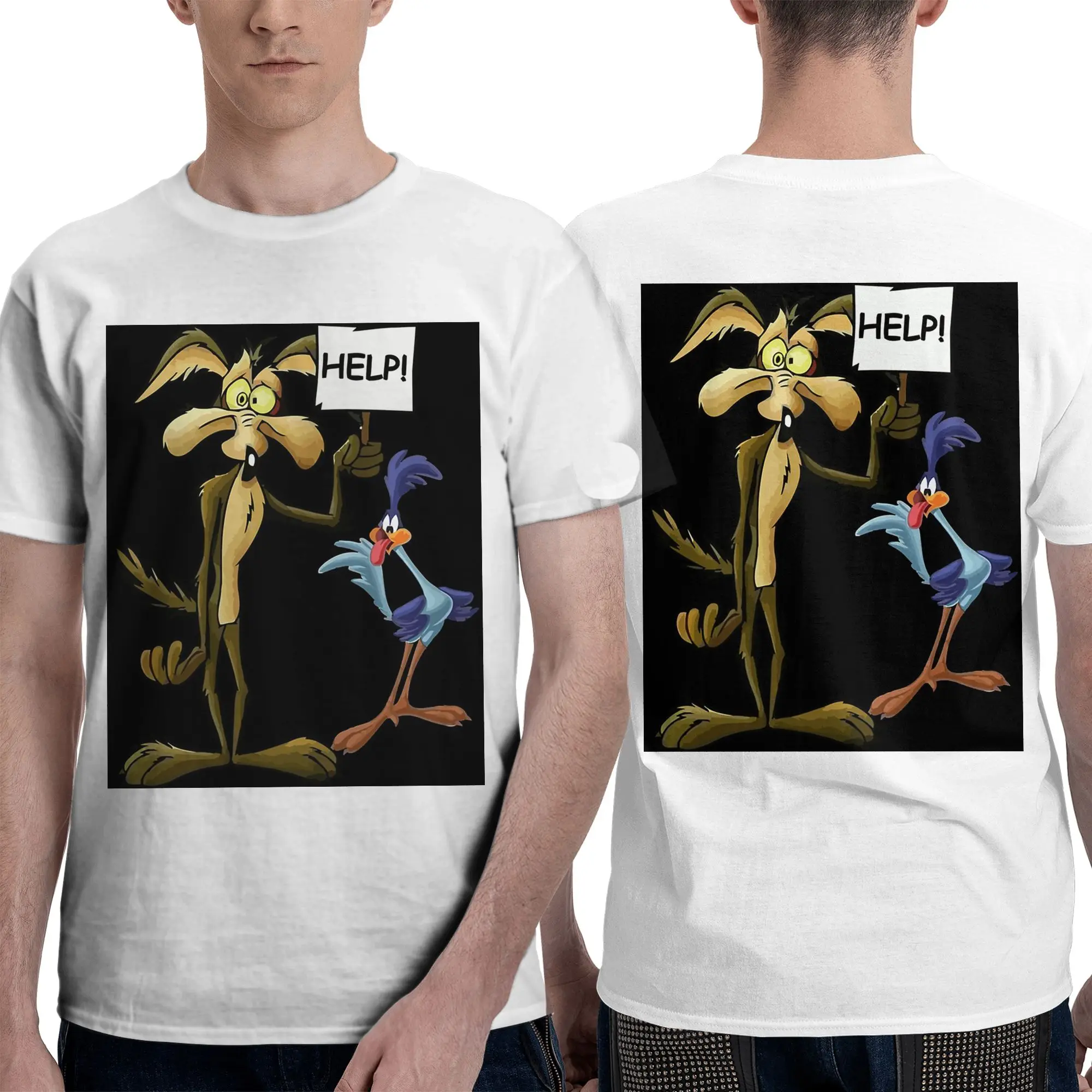 100% Cotton Roadrunner Coyote  T-Shirt Men's Double Sided T Shirt Men Crew Neck Summer Shirts Tops Oversized